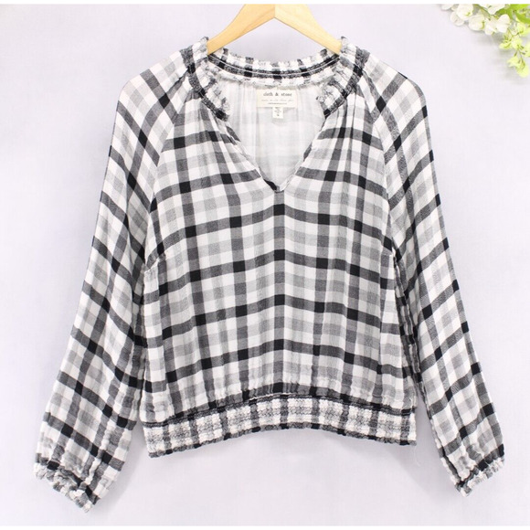 cloth & stone Tops - Anthropologie Cloth & Stone Women's Sara Top Black White Plaid Popover Soft Sz M